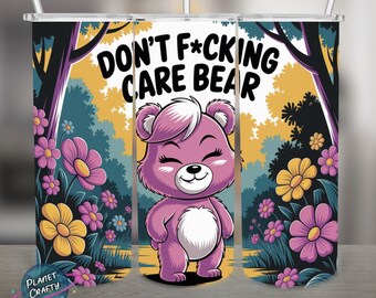 Don't Care Bear, Funny and Colorful PNG Design, 20Oz Skinny Tumbler Wrap, Digital Download
