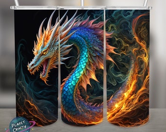 Swirling Dragon PNG Design, 20Oz Skinny Tumbler Wrap, Digital Download