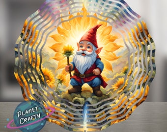 Gnome and Sunflower Design, Wind Spinner PNG Design, Digital Download