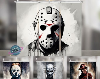Horror Movie Icons, Scary Close Ups Design Bundle, 20oz Skinny Tumbler Wraps, Halloween Sublimation Designs