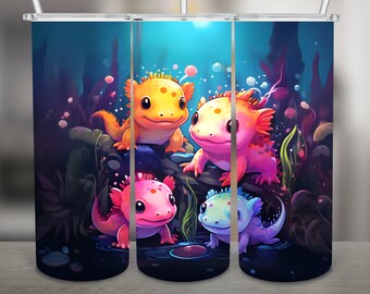 Cute, Colorful Axolotl PNG Design, 20Oz Skinny Tumbler Wrap, Digital Download