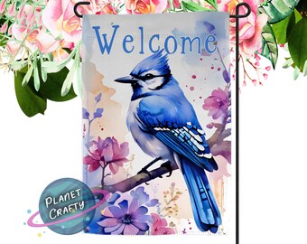 Bluejay, With And Without Welcome Text Garden Flag PNG Design, Digital Download