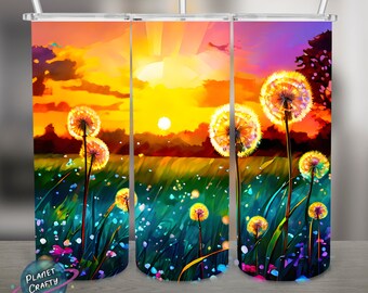 Dandelions in a Field, Artistic PNG Design, 20Oz Skinny Tumbler Wrap, Digital Download
