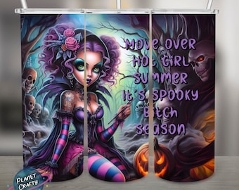 Move Over, It's Spooky Bitch Season, Halloween PNG Design, 20Oz Skinny Tumbler Wrap, Digital Download