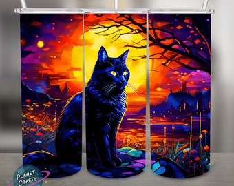Mysterious Black Cat PNG Design, 20Oz Skinny Tumbler Wrap, Digital Download