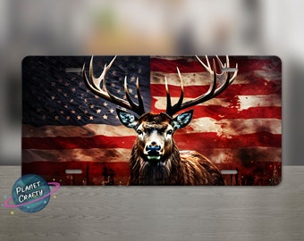 Deer, Grungy USA Flag, Hunting License Plate PNG Design, Digital Download