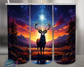 Deer in Nature, Standing Over Reflective Water PNG Design, 20Oz Skinny Tumbler Wrap, Digital Download
