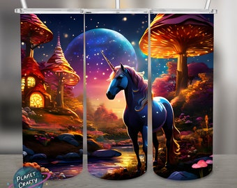 Unicorn in a Fantasy World PNG Design, 20Oz Skinny Tumbler Wrap, Digital Download