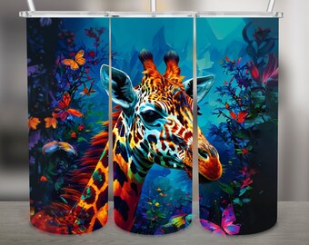 Colorful Giraffe PNG Design, 20Oz Skinny Tumbler Wrap, Digital Download