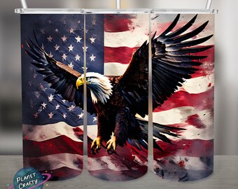 Eagle Over USA Flag, Grunge Effect PNG Design, 20Oz Skinny Tumbler Wrap, Digital Download