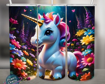 Cute, Colorful Toy Unicorn PNG Design, 20Oz Skinny Tumbler Wrap, Digital Download