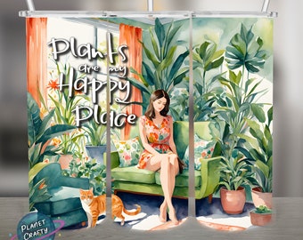 Plants are My Happy Place, PNG Design, 20Oz Skinny Tumbler Wrap, Digital Download