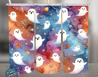 Ghost Pattern, Fall Accents, Halloween PNG Design, 20Oz Skinny Tumbler Wrap, Digital Download