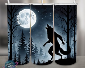 Werwolf Under Moonlight PNG Design, 20Oz Skinny Tumbler Wrap, Digital Download