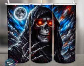 Mysterious Grim Reaper PNG Design, 20Oz Skinny Tumbler Wrap, Digital Download