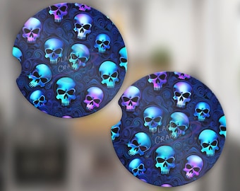 Luminescent Skulls Car Coaster PNG Design, Digital Download