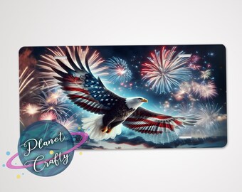 Eagle Soaring, USA Flag, License Plate PNG Design, Digital Download