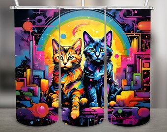 Cute, Colorful Cats PNG Design, 20Oz Skinny Tumbler Wrap, Digital Download