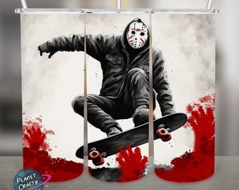 Skater Jason, Horror Inspired PNG Design, 20Oz Skinny Tumbler Wrap, Digital Download