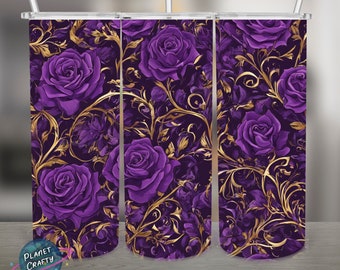 Purple Roses Pattern PNG Design, 20Oz Skinny Tumbler Wrap, Digital Download