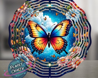 Butterfly, Beautiful Design With Colorful Flowers, Wind Spinner PNG Design, Digital Download