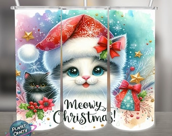 Cute Cats, Meowy Christmas PNG Design, 20Oz Skinny Tumbler Wrap, Digital Download