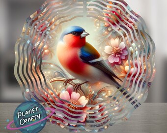 Finch, Beautiful Small Bird Design With Colorful Flowers, Wind Spinner PNG Design, Digital Download