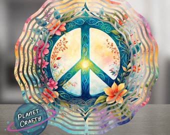 Peace Sign, Colorful Floral Surroundings, Wind Spinner PNG Design, Digital Download