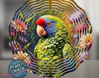 Thick-billed parrot, Beautiful Design With Colorful Flowers, Wind Spinner PNG Design, Digital Download