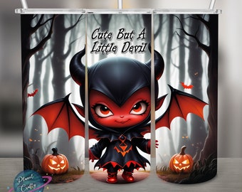 Cute But A Little Devil, Fun Halloween Inspired PNG Design, 20Oz Skinny Tumbler Wrap, Digital Download