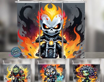 Monster Biker Baddies, Fun Bundle, 20oz Skinny Tumbler Wraps, Sublimation Designs, Werewolf, Ghost, Zombie