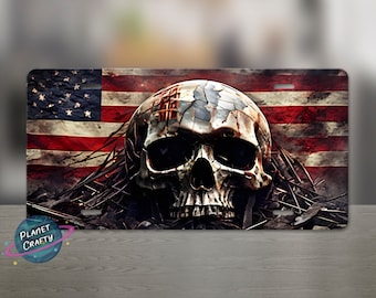 Skull, Grungy USA Flag, License Plate PNG Design, Digital Download