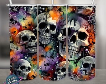 Skulls Pattern, Halloween Skulls PNG Design, 20Oz Skinny Tumbler Wrap, Digital Download
