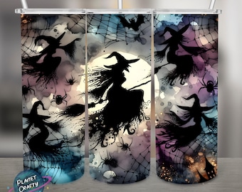 Witch Pattern, Halloween Witches PNG Design, 20Oz Skinny Tumbler Wrap, Digital Download