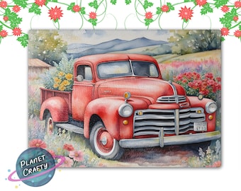 Old Red Truck, Farm Scene Cutting Board PNG Design, Digital Download