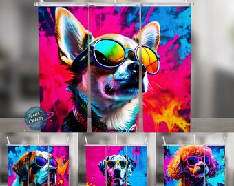 Design Bundle, Only the Cool Dogs Wear Glasses, 20oz Skinny Tumbler Wraps, Sublimation Designs