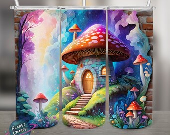Mushroom House, Fantasy PNG Design, 20Oz Skinny Tumbler Wrap, Digital Download