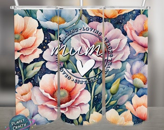 Mum/Mom, Amazing, Loving, Mother's Day PNG Design, 20Oz Skinny Tumbler Wrap, Digital Download, Includes Both Versions