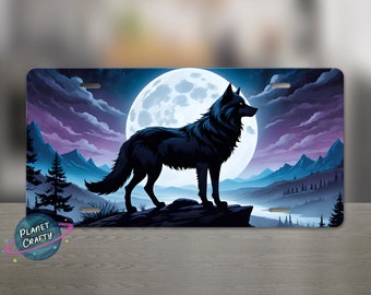 Wolf Silhouette Under Moonlight, License Plate PNG Design, Digital Download