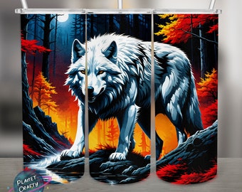 White Wolf, Fantasy Illustration PNG Design, 20Oz Skinny Tumbler Wrap, Digital Download