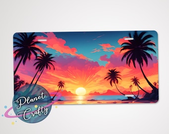 Beach Sunset, License Plate PNG Design, Digital Download