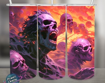 Zombies Illustration PNG Design, 20Oz Skinny Tumbler Wrap, Digital Download