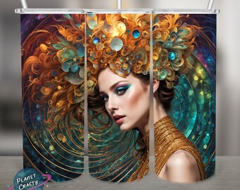 Artistic Swirls, Beautiful Lady PNG Design, 20Oz Skinny Tumbler Wrap, Digital Download