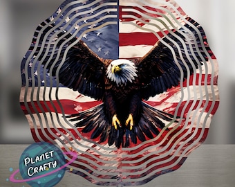 Eagle With USA Flag Behind, Wind Spinner PNG Design, Digital Download