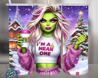 I'm A Mean One, Lady Grinch PNG Design, 20Oz Skinny Tumbler Wrap, Digital Download