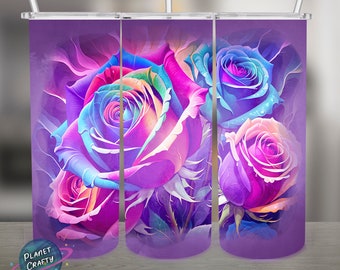 Rainbow Flowers, Roses PNG Design, 20Oz Skinny Tumbler Wrap, Digital Download