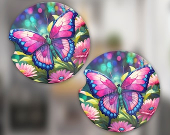 Car Coaster PNG Design, Colorful Butterfly Among Flowers , Digital Download