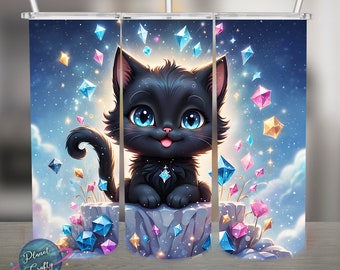 Cats and crystals PNG Design, 20Oz Skinny Tumbler Wrap, Digital Download