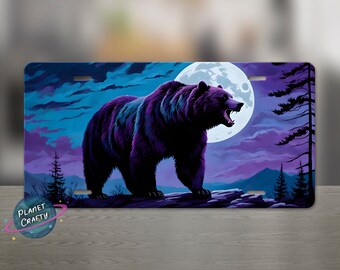 Bear Silhouette Under Moonlight, License Plate PNG Design, Digital Download