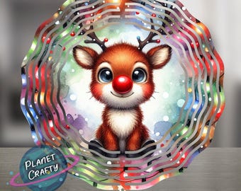 Rudolph Red Nosed Reindeer, Christmas Lights Design, Wind Spinner PNG Design, Digital Download